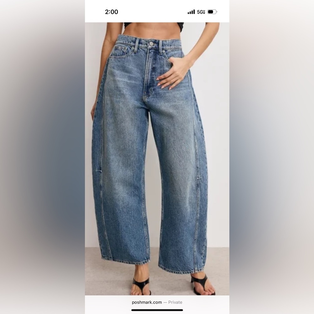 Good American barrel Wide-Leg Blue Jeans